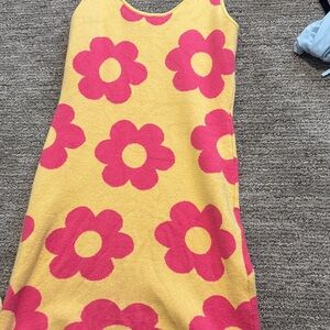 Yellow Dress with Pink Daisy Print